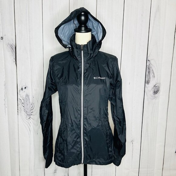 Columbia Switchback Windbreaker Rain Repellant Packable Black Sz M Hooded - Picture 1 of 9